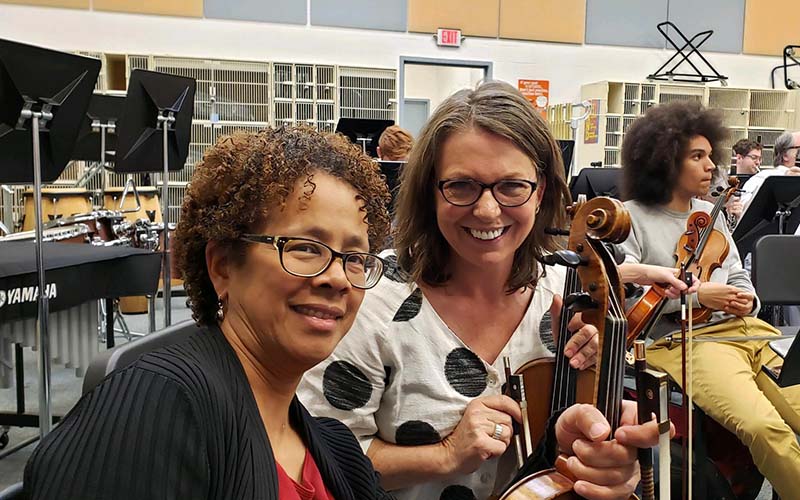 deb with violin and violin teacher